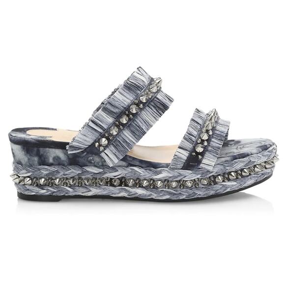 Christian Louboutin Tie-Dye Rafia Straw Flatform Slide Sandals - Picture 2 of 14